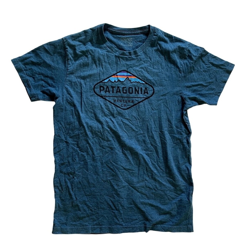 Patagonia Mens Fitz Roy Crest Cotton Poly T-Shirt Blue Size M Slim Fit 38907
